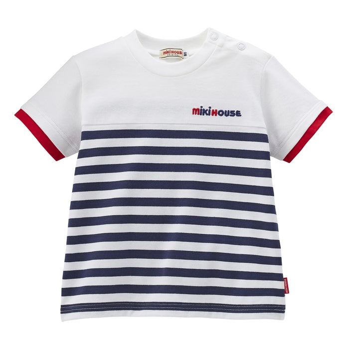 Mikihouse - Logo Embroidered Striped Short-Sleeved T-Shirt for Boys and Girls, Made in Japan, Kids & Baby - 90-120cm