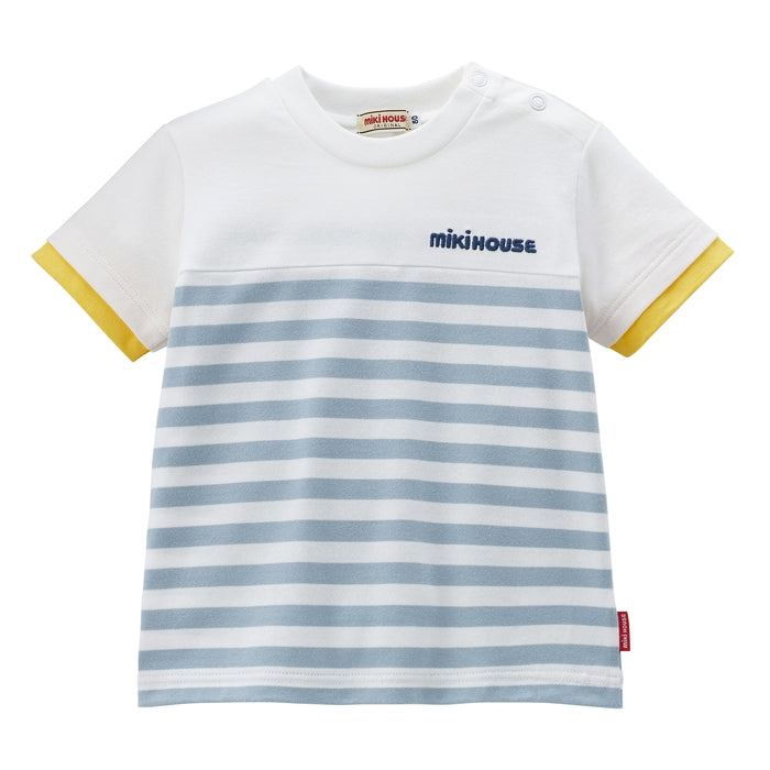 Mikihouse - Logo Embroidered Striped Short-Sleeved T-Shirt for Boys and Girls, Made in Japan, Kids & Baby - 90-110cm