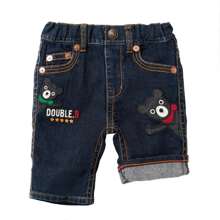 Double B - B-kun Embroidered Denim Half Pants Boys Kids Baby - 90-130cm