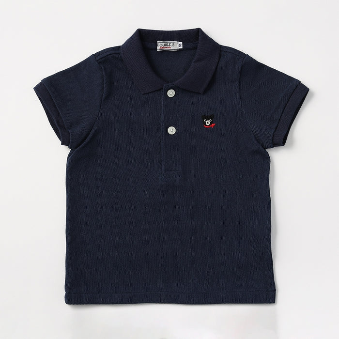 Double B - Polo Shirt with Black Bear Embroidery on Chest Made in Japan Baby Kids Junior Boys Girls - 100-130cm