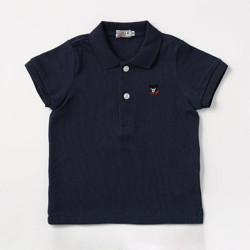 Double B - Polo Shirt with Black Bear Embroidery on Chest Made in Japan Baby Kids Junior Boys Girls - 100-130cm