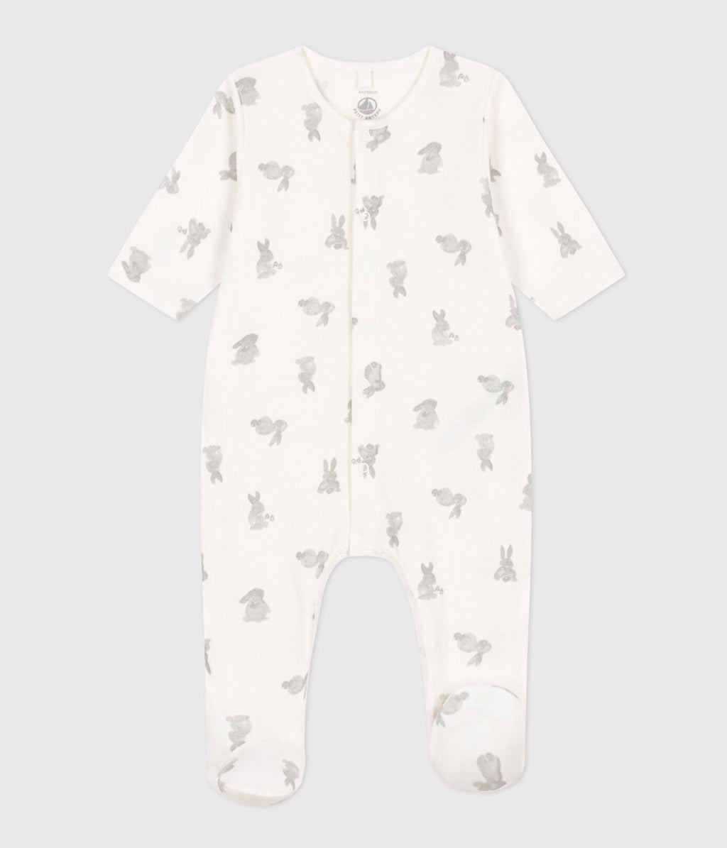 PB-NG024 - Petit Bateau Baby Tubique Pyjamas Bunny Print (White / Grey)