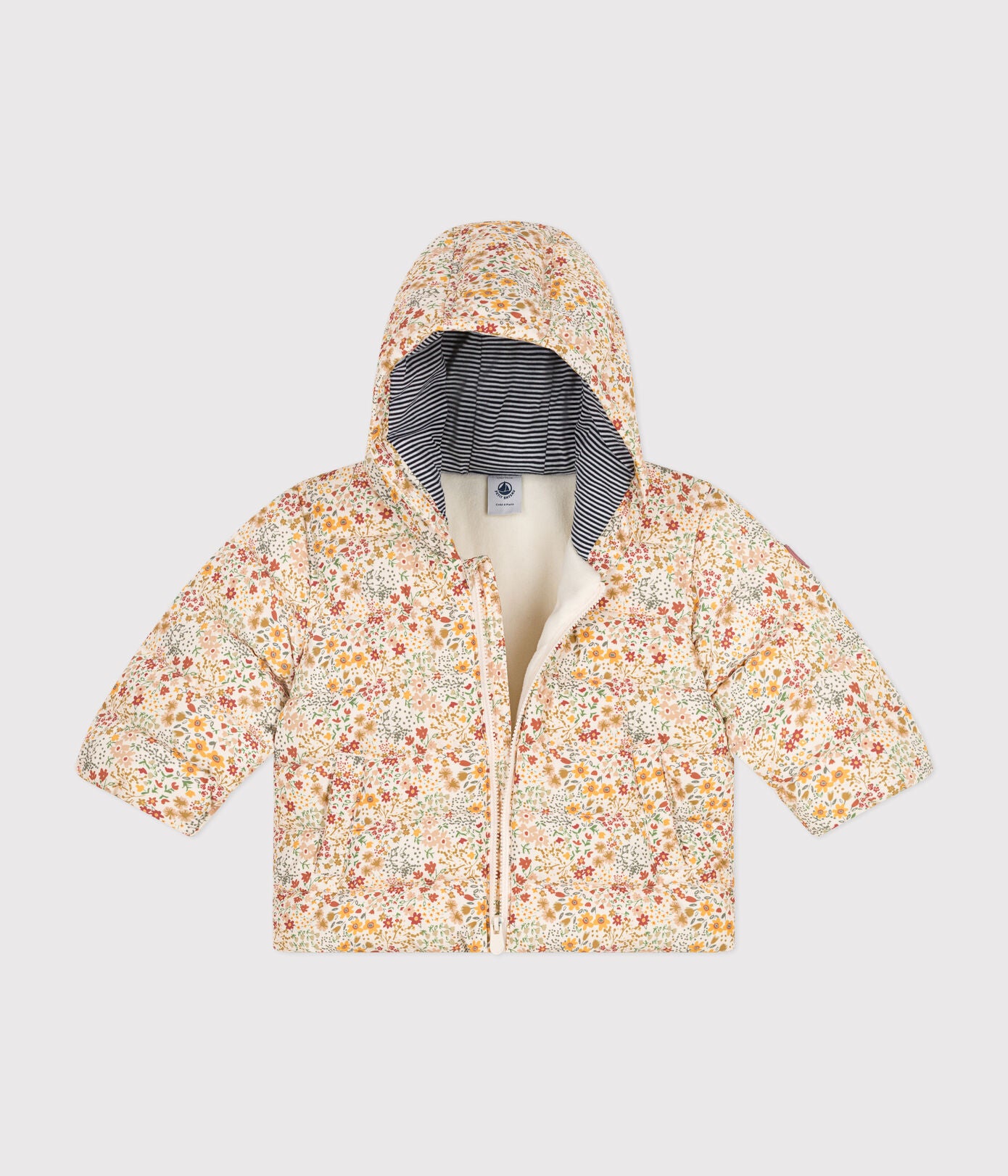 PB-NG010 - Petit Bateau Baby Hooded Floral Print Puffer Jacket