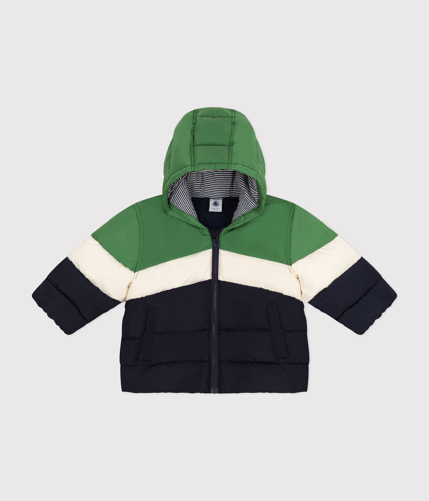 PB-NB021 - Petit Bateau Baby Colour Block Hooded Puffer Jacket