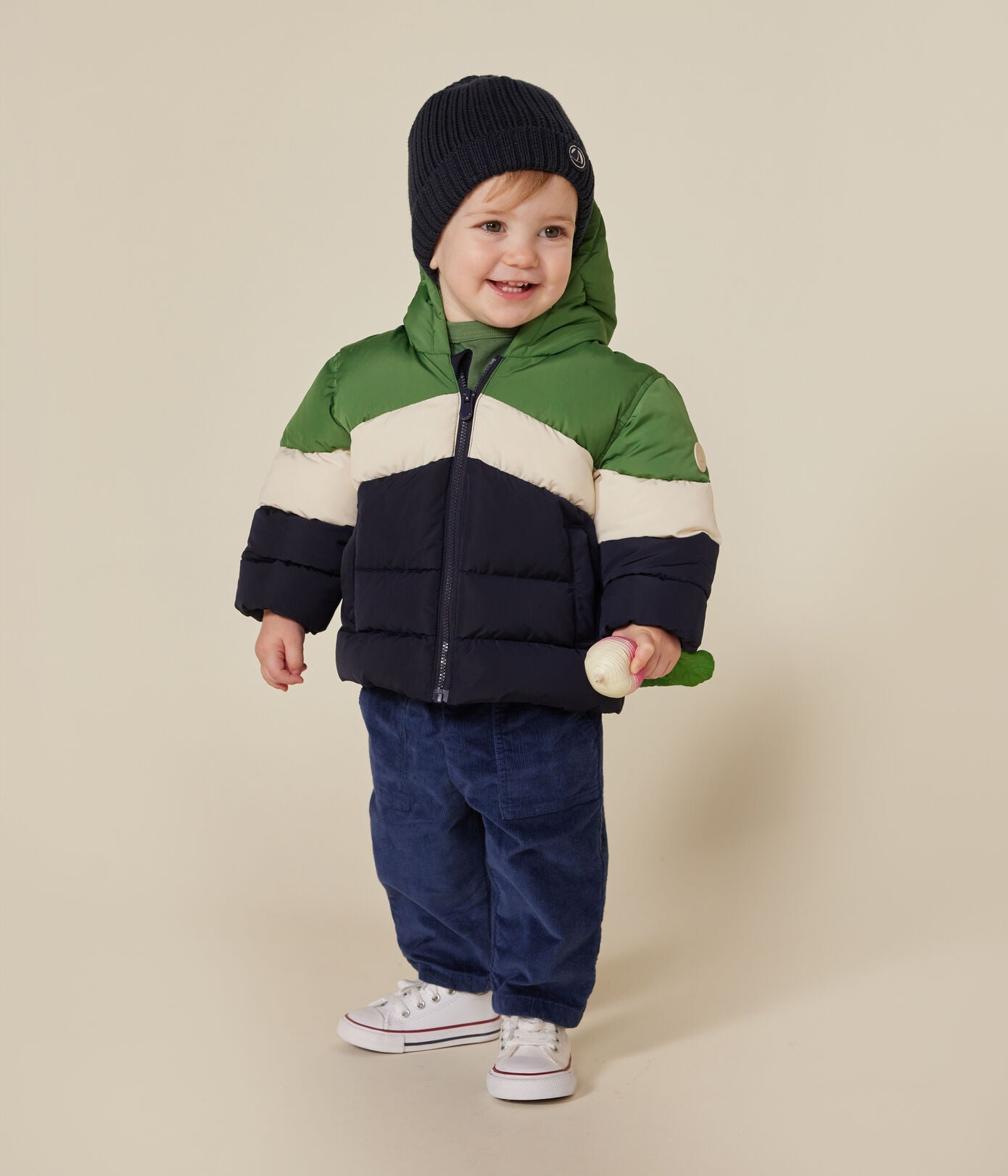 PB-NB021 - Petit Bateau Baby Colour Block Hooded Puffer Jacket