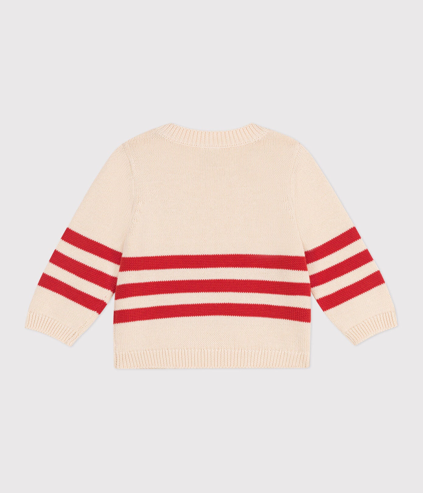 PB-NB036 - Petit Bateau Cotton sweater with applied stripes and emblem on the chest for newborns