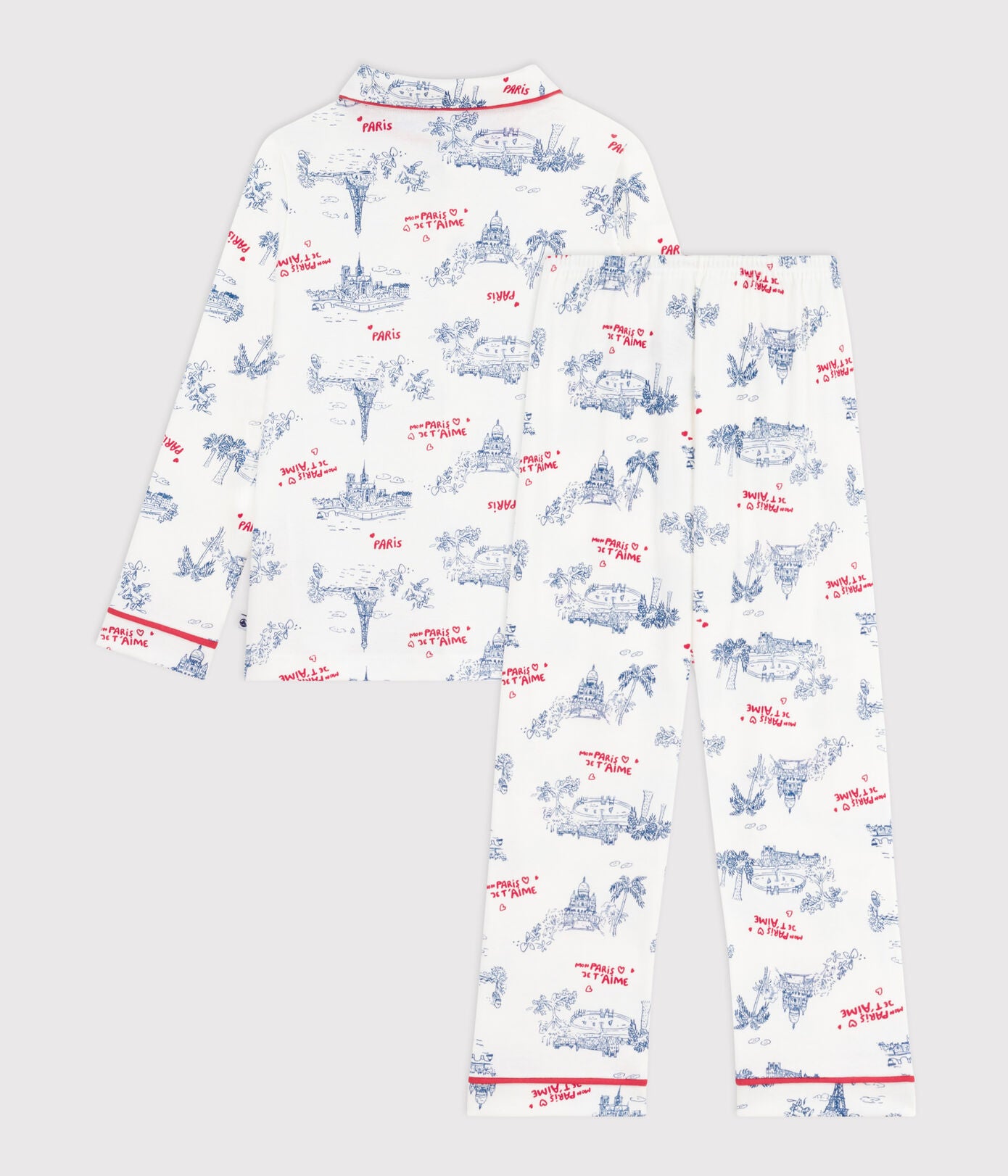PB-TB026 - Petit Bateau Children's cotton pajamas with buttons and Paris print