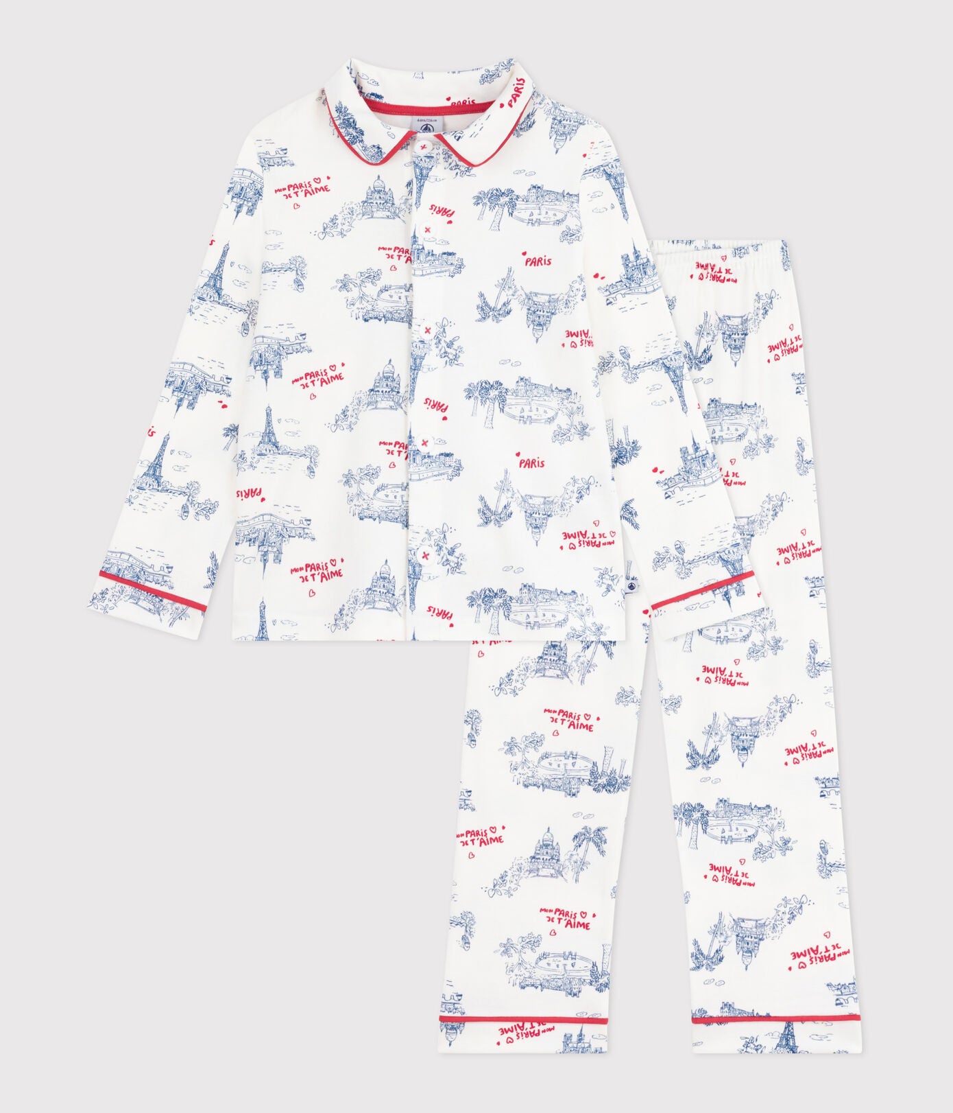PB-TB026 - Petit Bateau Children's cotton pajamas with buttons and Paris print