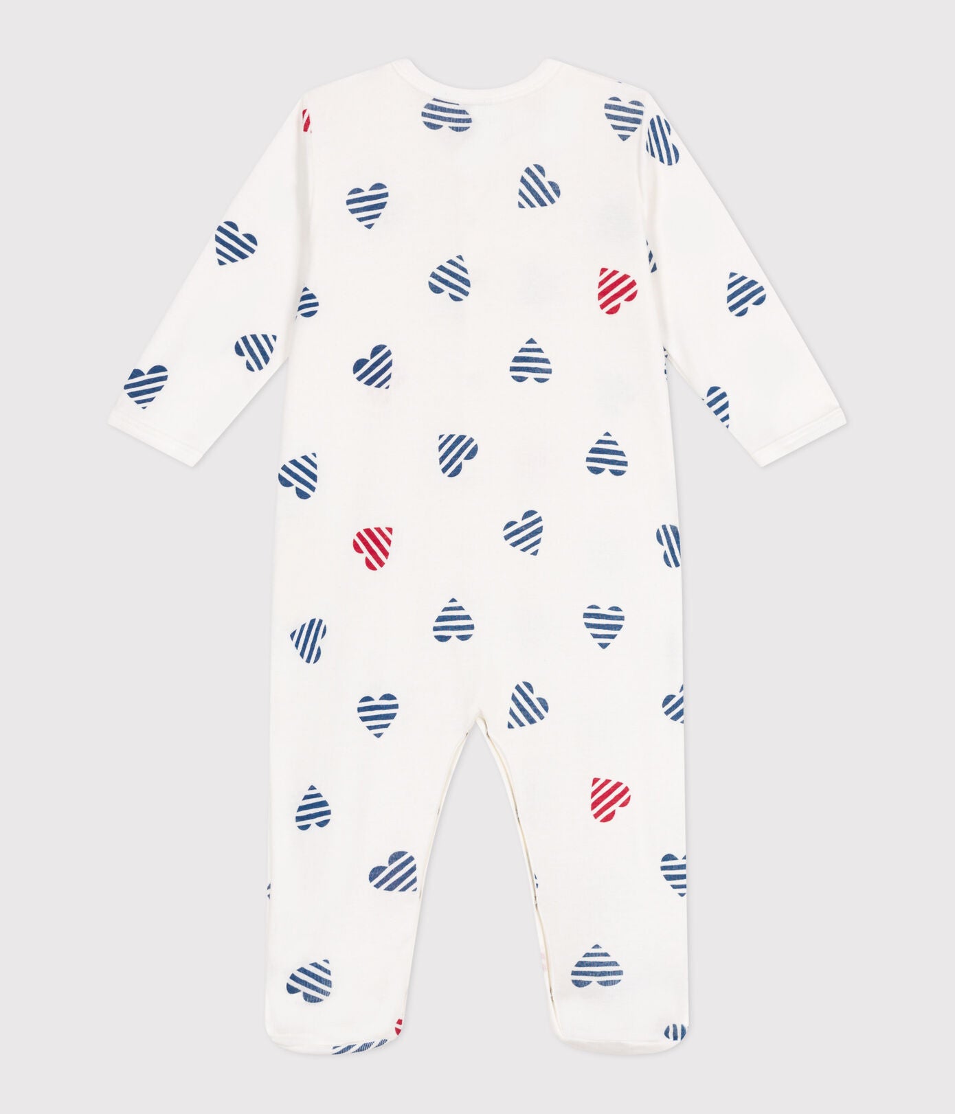 PB-NG030 - Petit Bateau Baby pyjamas in cotton to stripes with hearts - Marshmallow / Multico