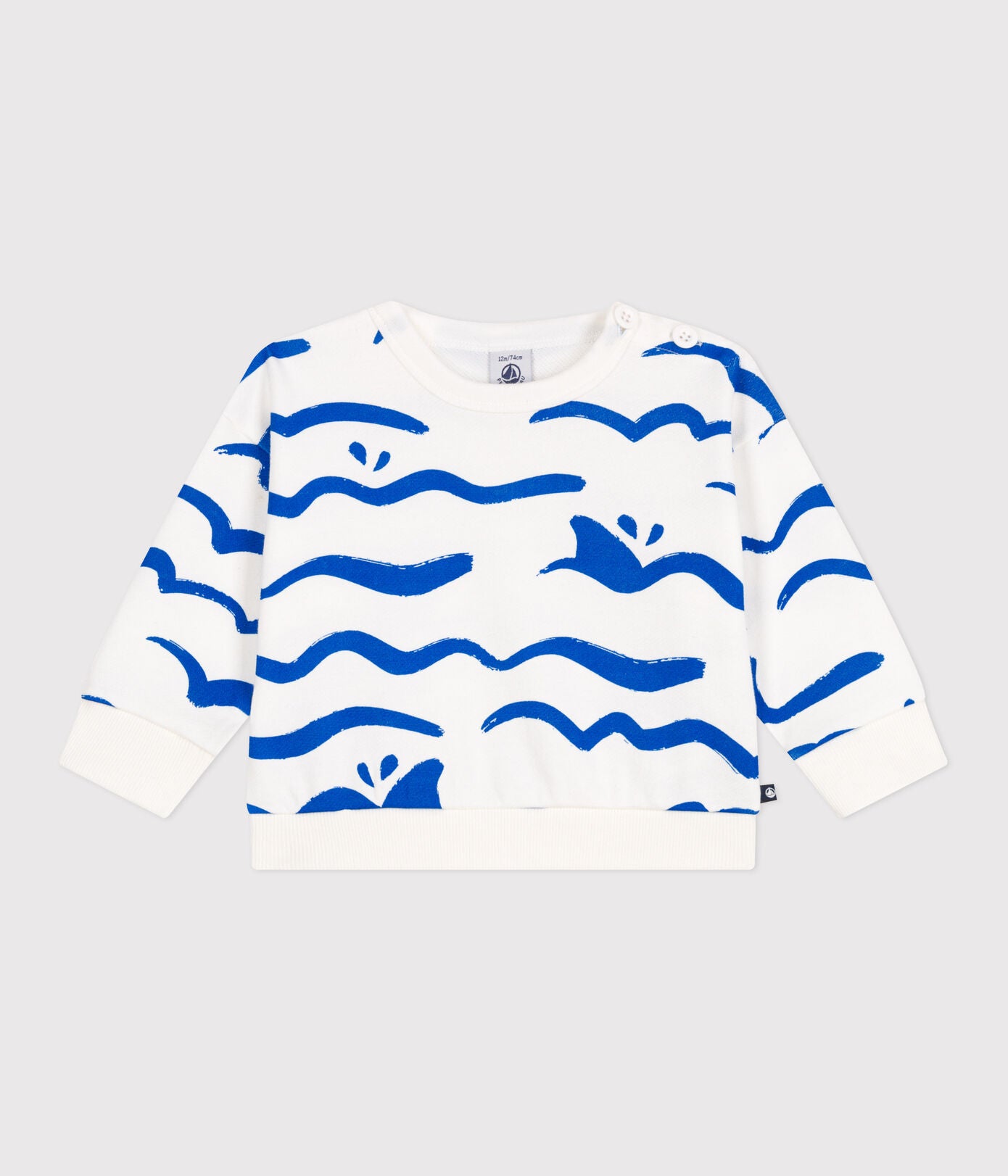 PB-NB039 - Petit Bateau Baby Sweatshirt with shark print (Marshmallow Porcelana)