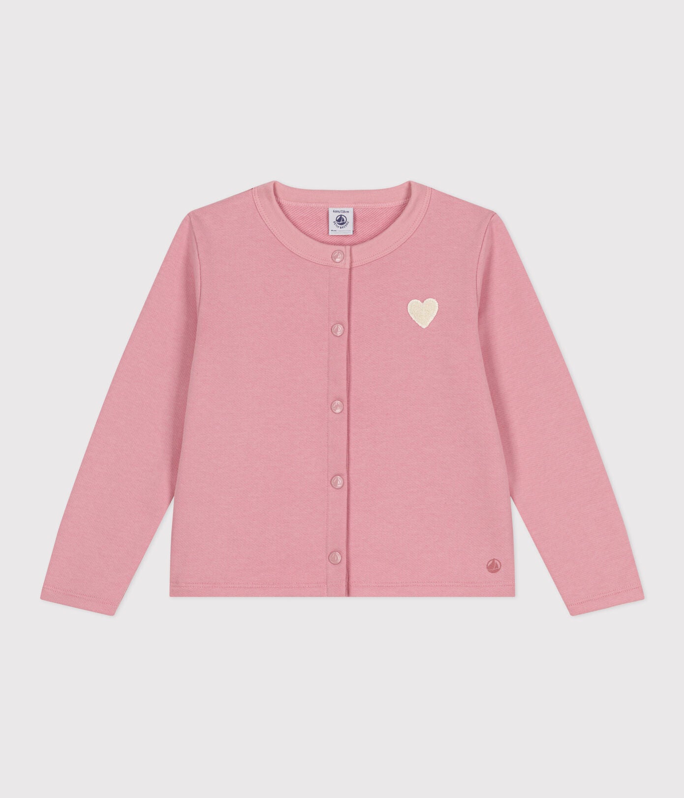 PB-TG020 - Petit Bateau Girls' Solid Cotton Fleece Cardigan (Pink)