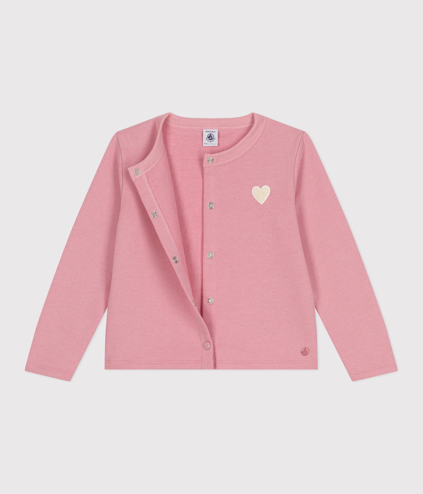 PB-TG020 - Petit Bateau Girls' Solid Cotton Fleece Cardigan (Pink)