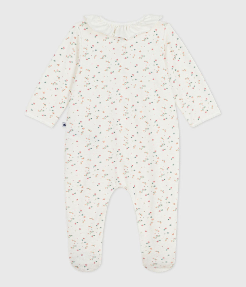 PB-NG027 - Petit Bateau Baby Velour Pyjamas Floral Print (White / Multicolour)