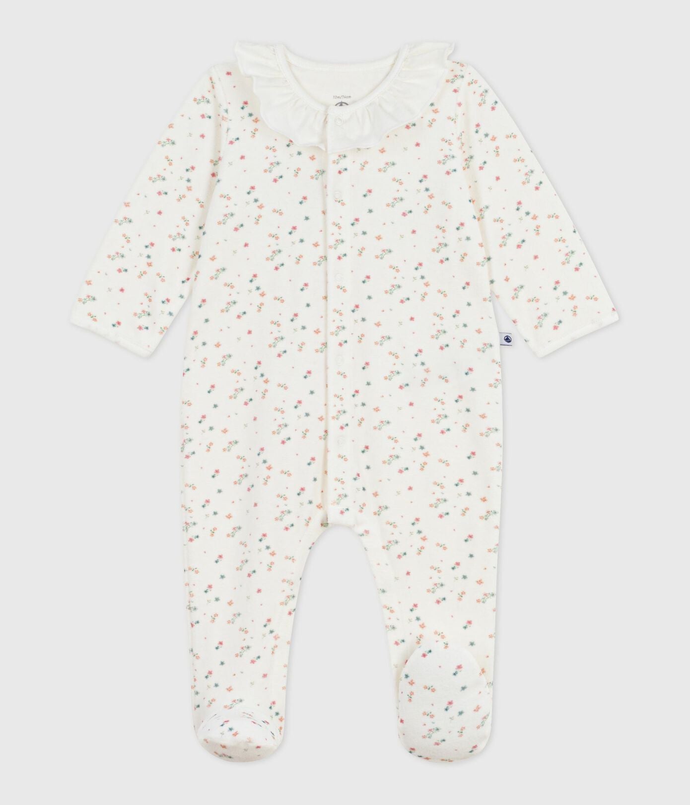 PB-NG027 - Petit Bateau Baby Velour Pyjamas Floral Print (White / Multicolour)