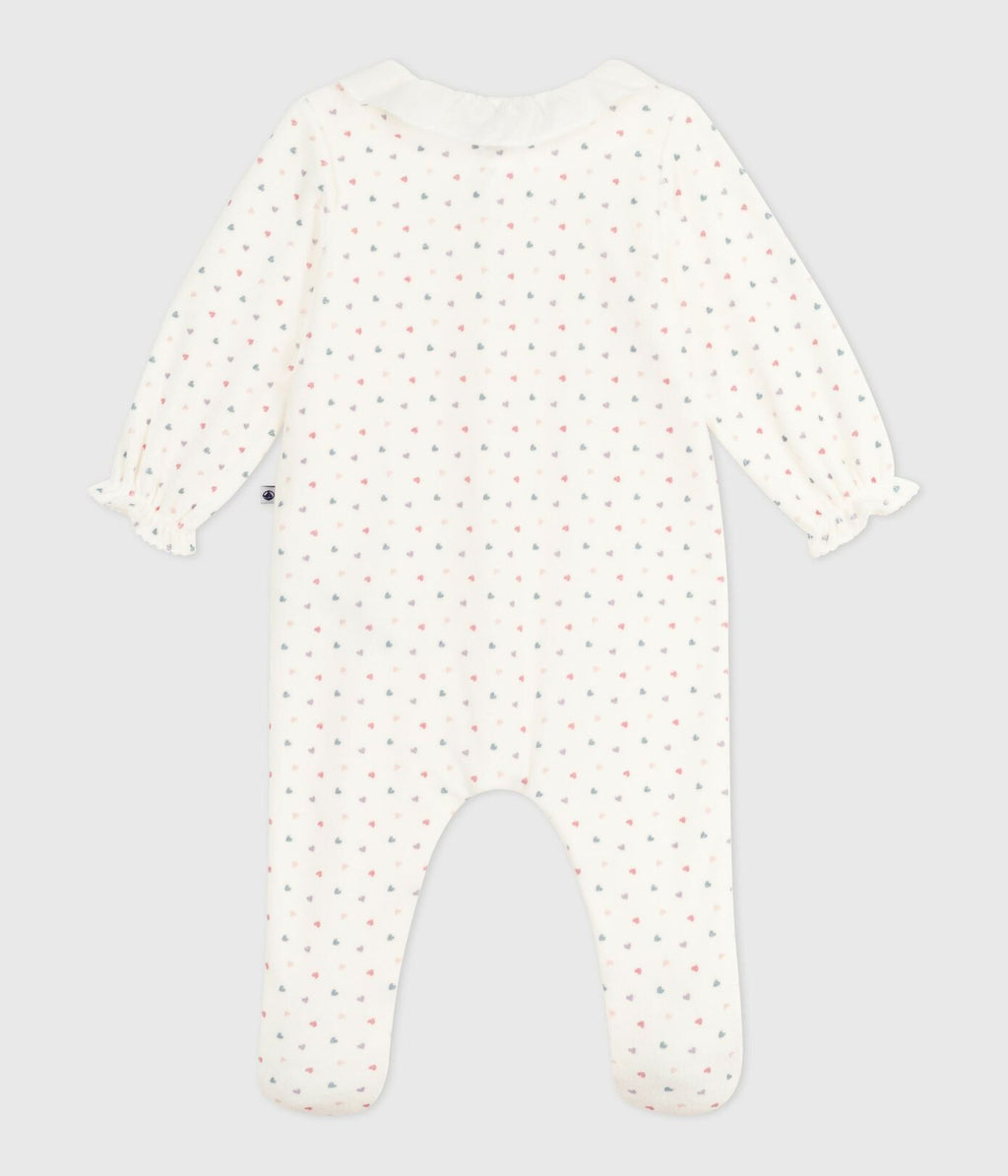 PB-NG026 - Petit Bateau Baby Velour Pyjamas Heart Print (White / Multicolour)