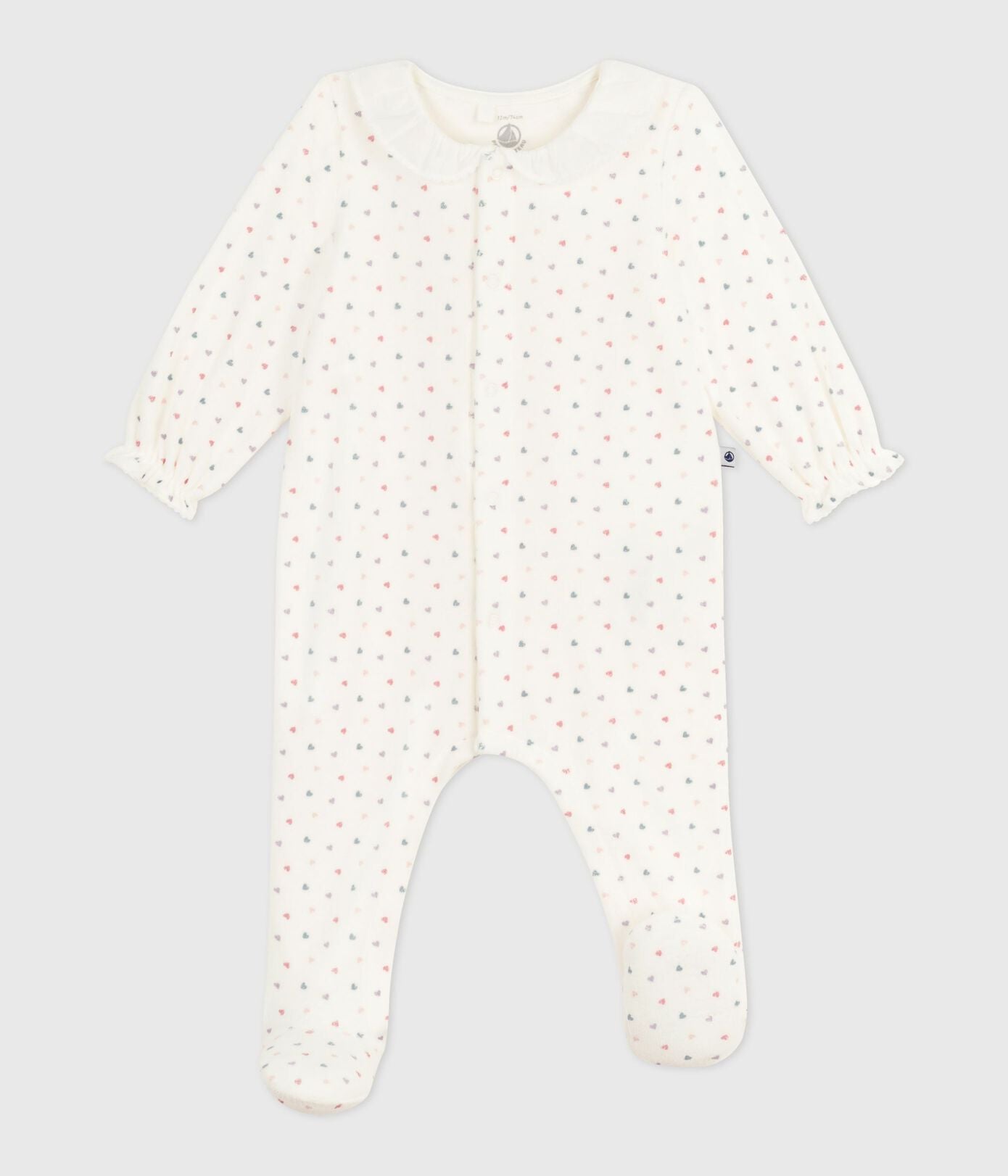PB-NG026 - Petit Bateau Baby Velour Pyjamas Heart Print (White / Multicolour)
