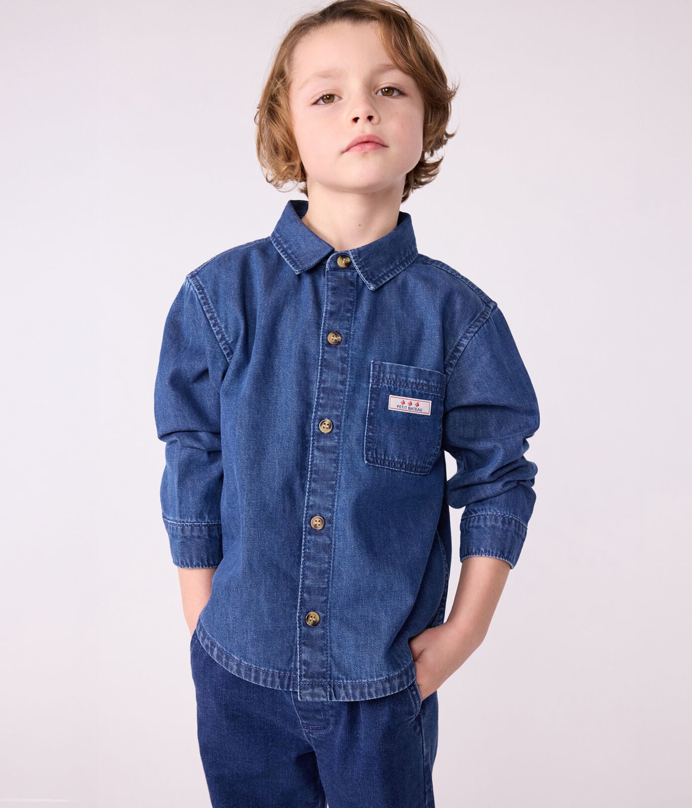 PB-TB035 - Petit Bateau Denim shirt for boys (medium denim)