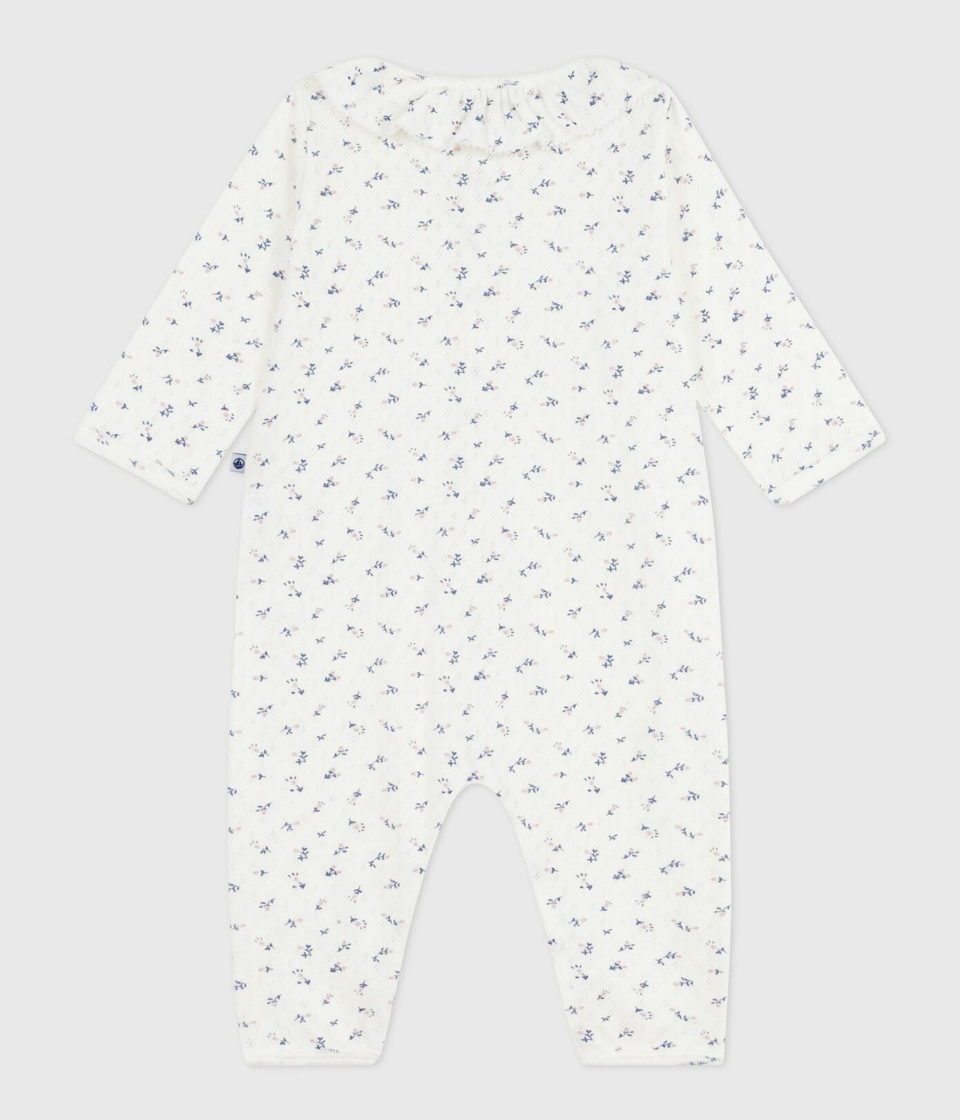 PB-NG034 - Petit Bateau Baby pyjamas without feet in cotton openwork with collar with print to floral - Marshmallow / Multico