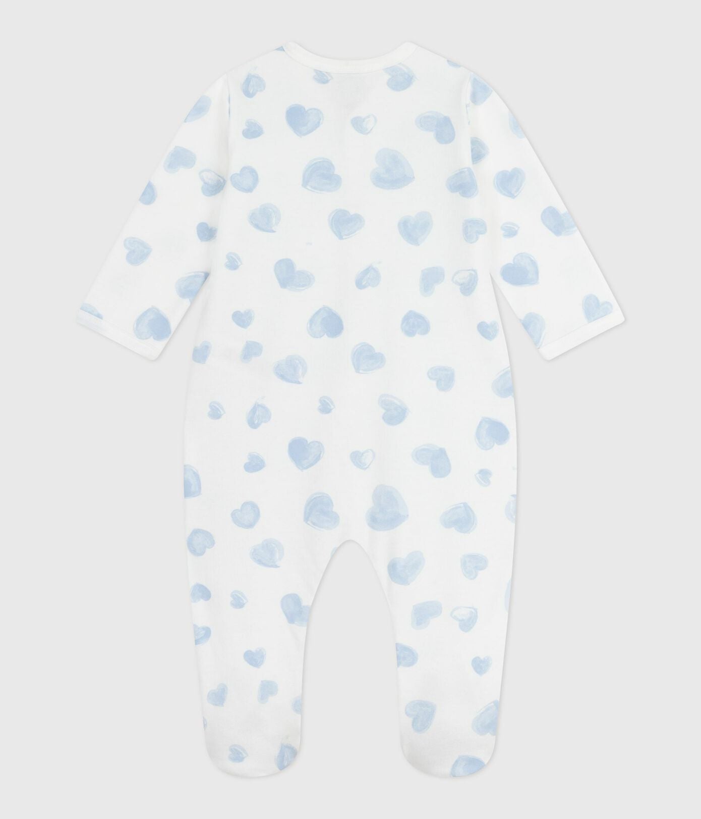 PB-NG029 - Petit Bateau Baby pyjamas in fleece with heart prints - Marshmallow / Adriatic