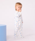PB-NG029 - Petit Bateau Baby pyjamas in fleece with heart prints - Marshmallow / Adriatic