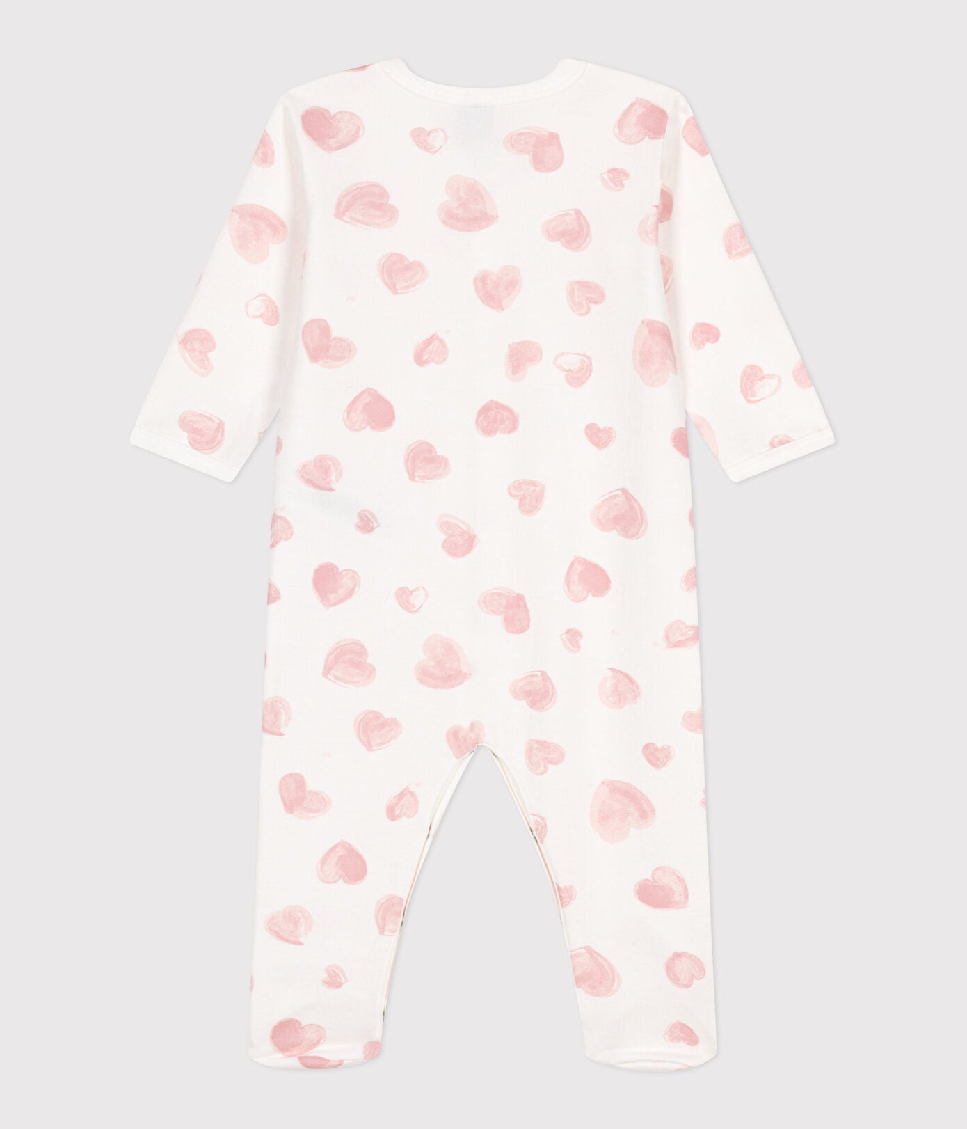 PB-NG021 - Petit Bateau Baby Brushed Fleece Pyjamas Heart Print (White / Pink)
