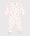 PB-NG021 - Petit Bateau Baby Brushed Fleece Pyjamas Heart Print (White / Pink)