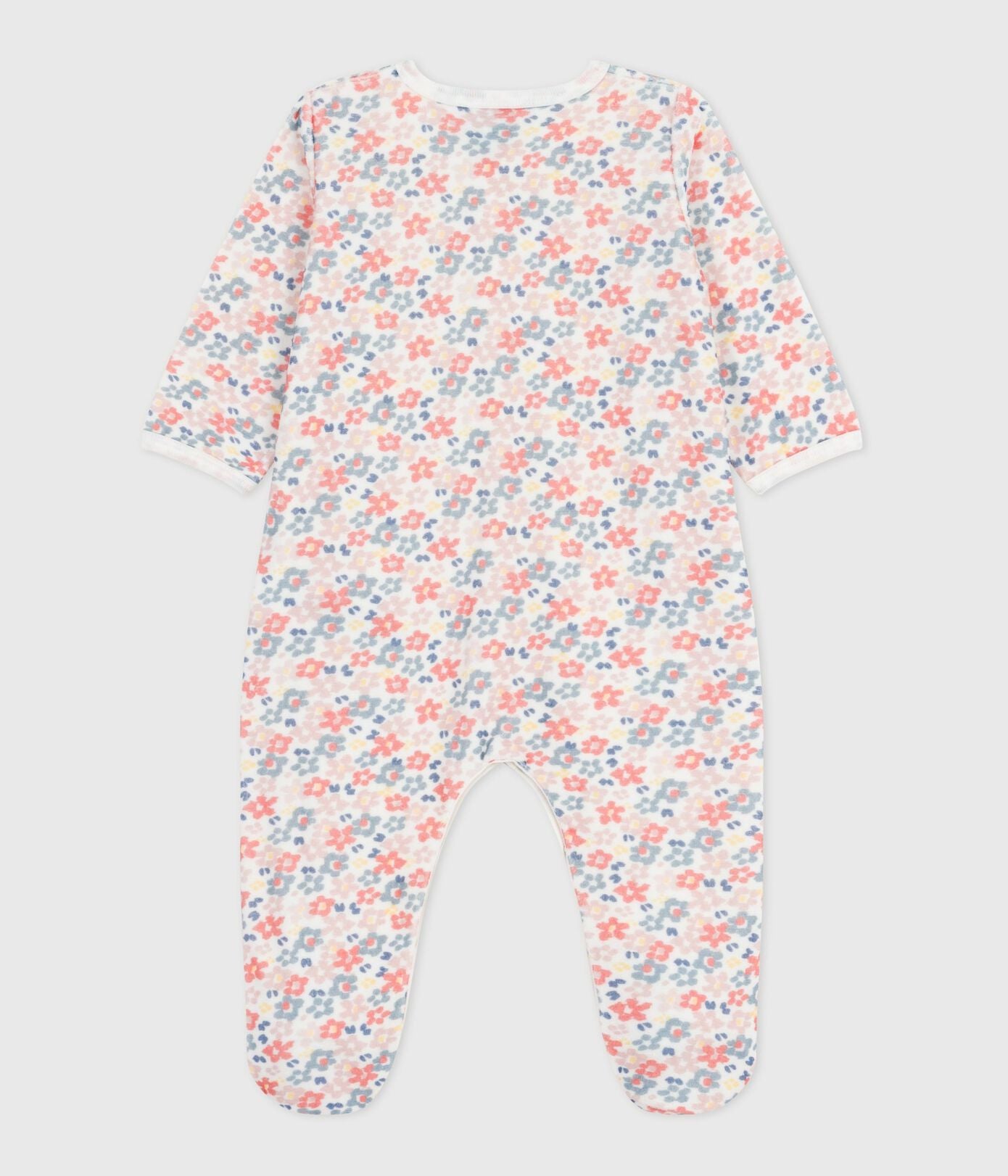 PB-NG033 - Petit Bateau Baby pyjamas in chenille with print to floral - Marshmallow / Multico