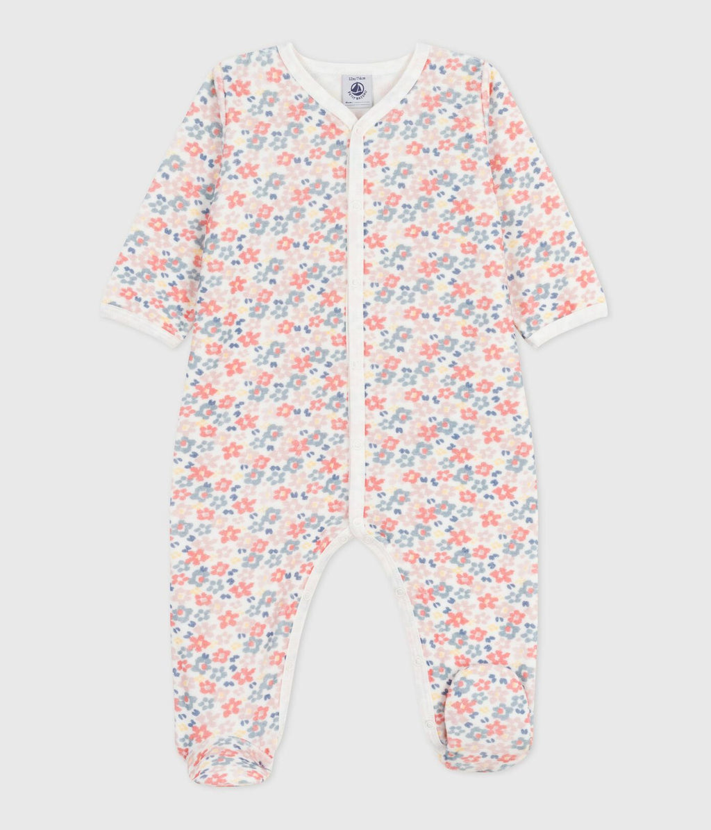 PB-NG033 - Petit Bateau Baby pyjamas in chenille with print to floral - Marshmallow / Multico