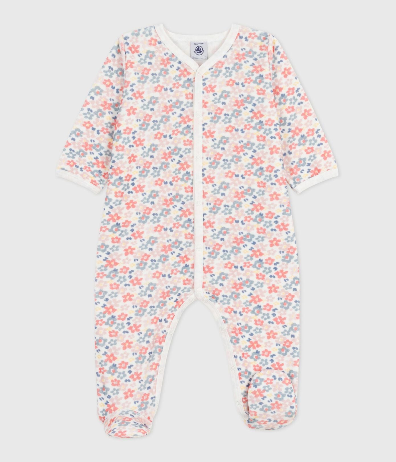 PB-NG033 - Petit Bateau Baby pyjamas in chenille with print to floral - Marshmallow / Multico