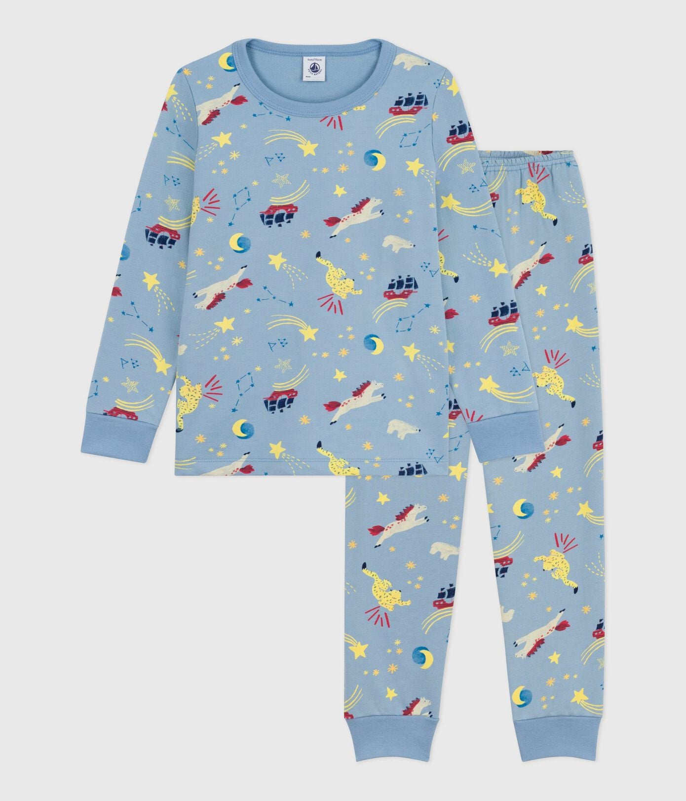 PB-TB022 - Petit Bateau Boys Brushed Fleece Pyjamas Printed (Blue / Multicolour)