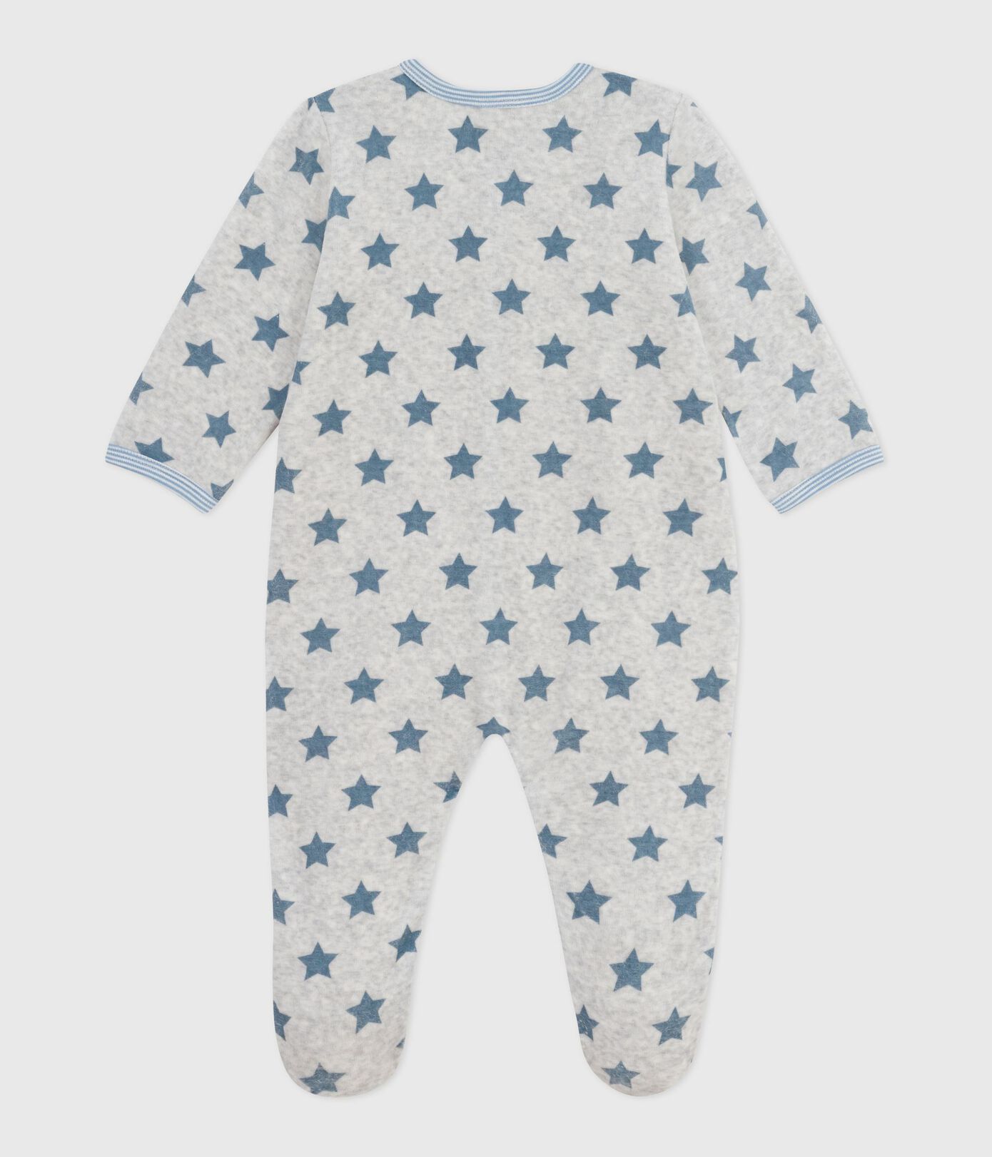 PB-NB030 - Petit Bateau Baby Velour Pyjamas Star Print (Grey / Blue)