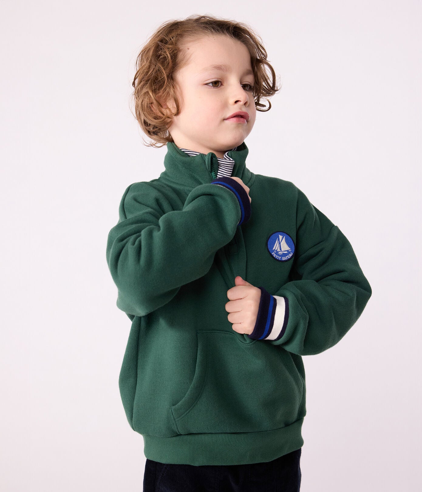 PB-TB048 - Petit Bateau Boys half-zip cotton sweatshirt