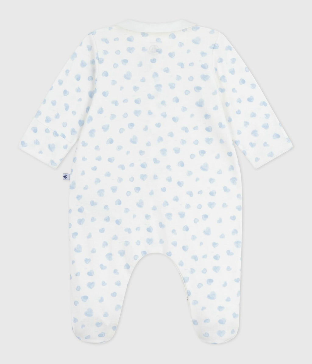 PB-NG028 - Petit Bateau Baby pyjamas in cotton with collar and print to hearts - Marshmallow / Adriatic