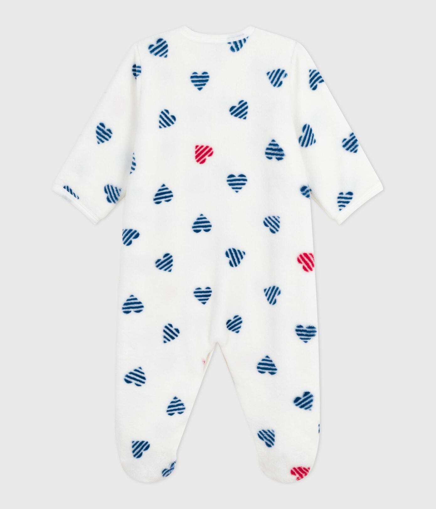 PB-NG020 - Petit Bateau Baby Fleece Sleepsuit Heart Print (White / Multicolour)