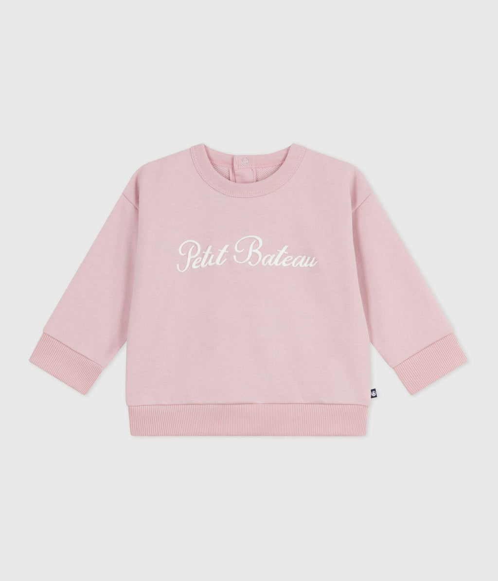 PB-NG014 - Petit Bateau Cotton sweatshirt with Petit Bateau embroidery for baby (Pink)