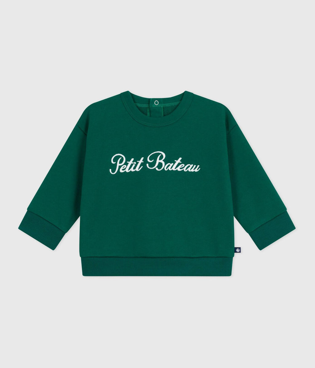 PB-NB026 - Petit Bateau Cotton sweatshirt with Petit Bateau embroidery for baby (Evergreen)