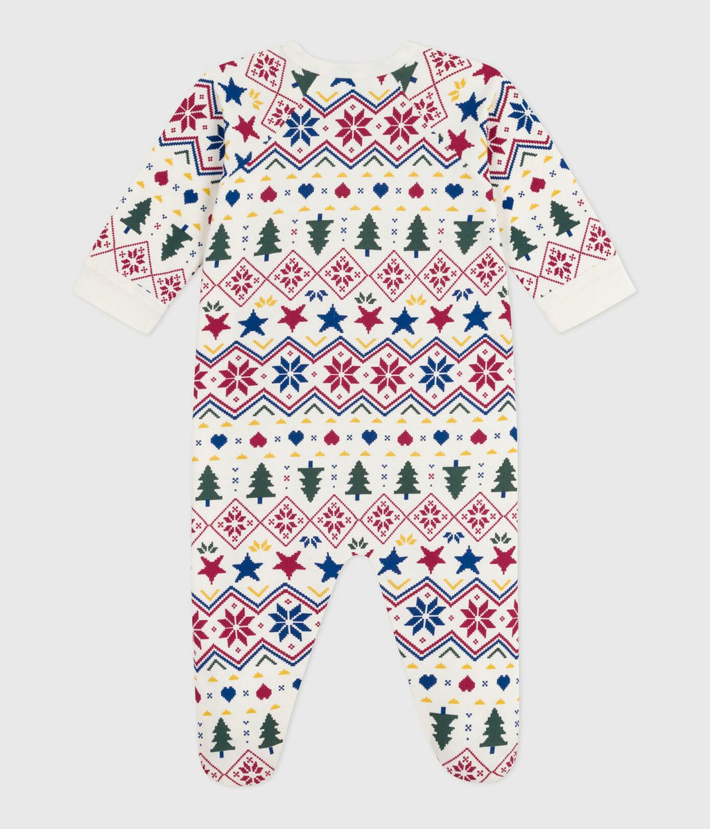 PB-NG022 - Petit Bateau Baby Brushed Fleece Pyjamas Festive Print (Ecru / Multicolour)