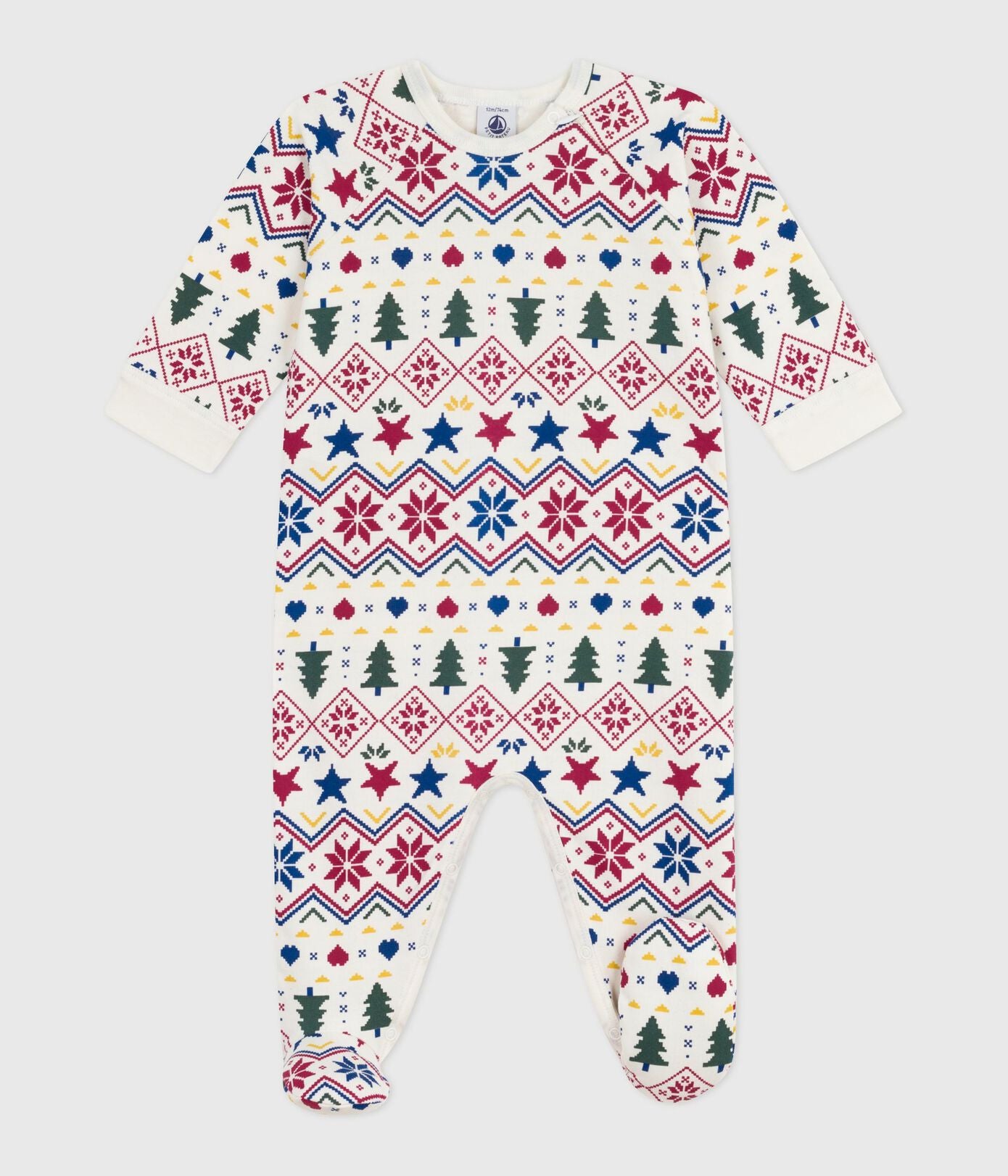 PB-NG022 - Petit Bateau Baby Brushed Fleece Pyjamas Festive Print (Ecru / Multicolour)