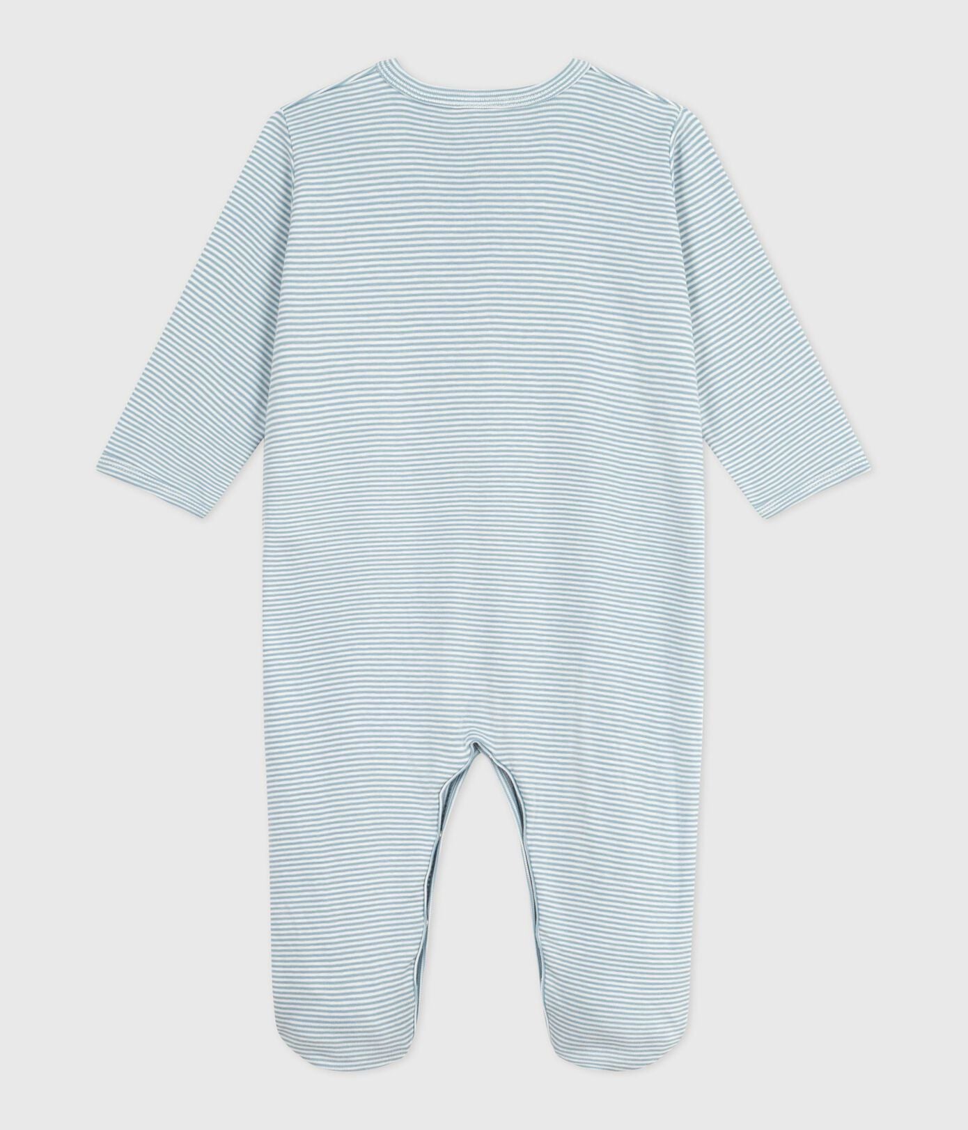 PB-NB034 - Petit Bateau Baby pyjamas in cotton fine stripes - Adriatic / Marshmallow