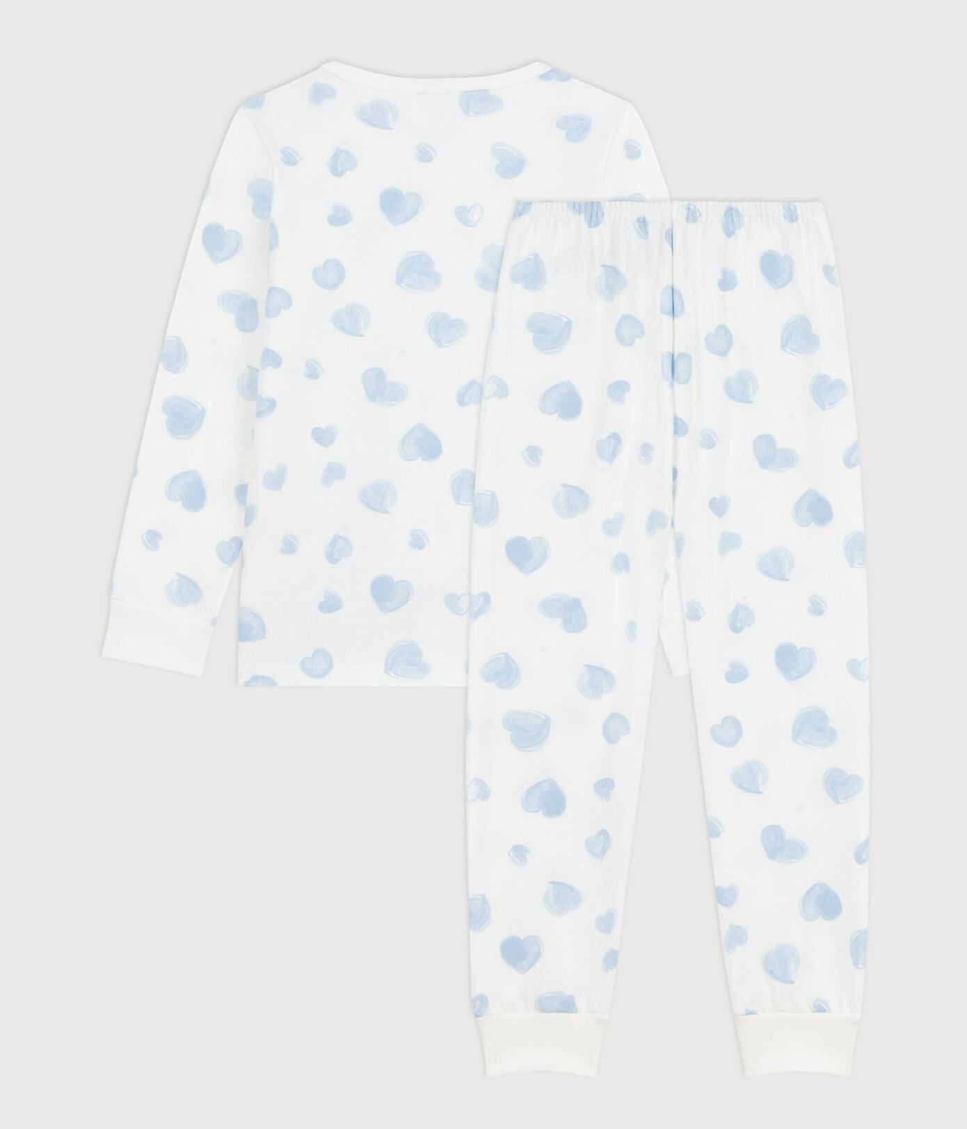 PB-TG026 - Petit Bateau Girls Brushed Fleece Pyjamas Heart Print (White / Multicolour)