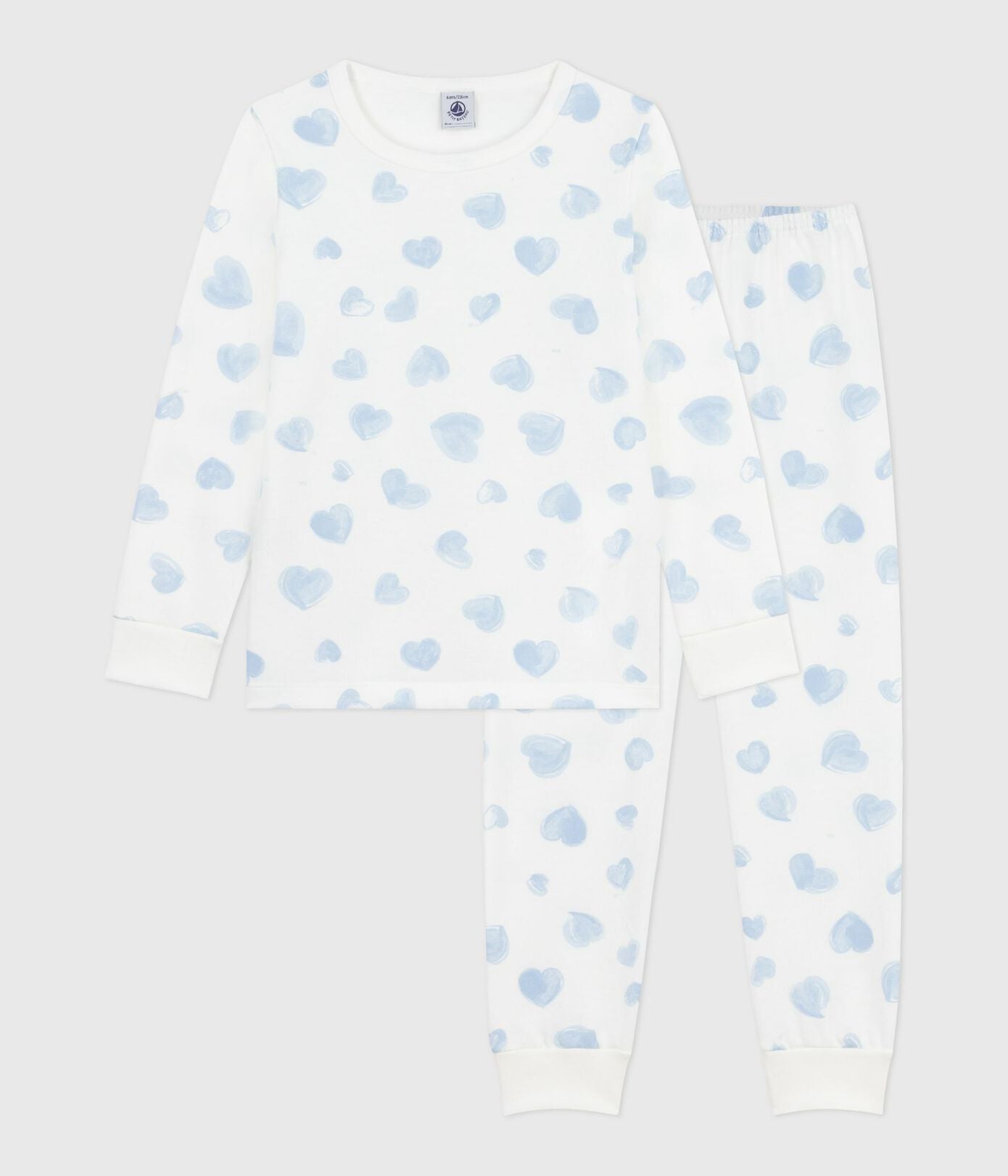 PB-TG026 - Petit Bateau Girls Brushed Fleece Pyjamas Heart Print (White / Multicolour)