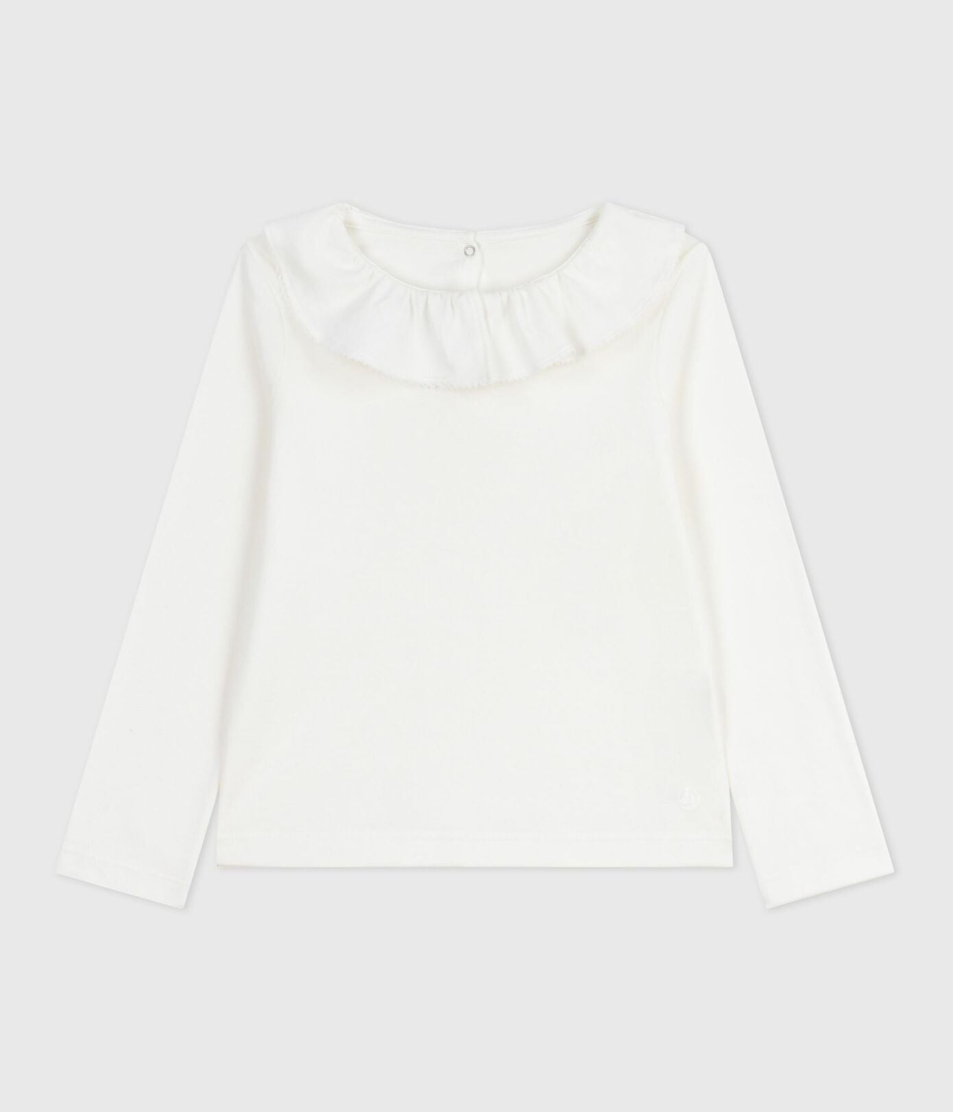PB-TG022 - Petit Bateau Girls' Ribbed Cotton Long-Sleeve T-Shirt (White)