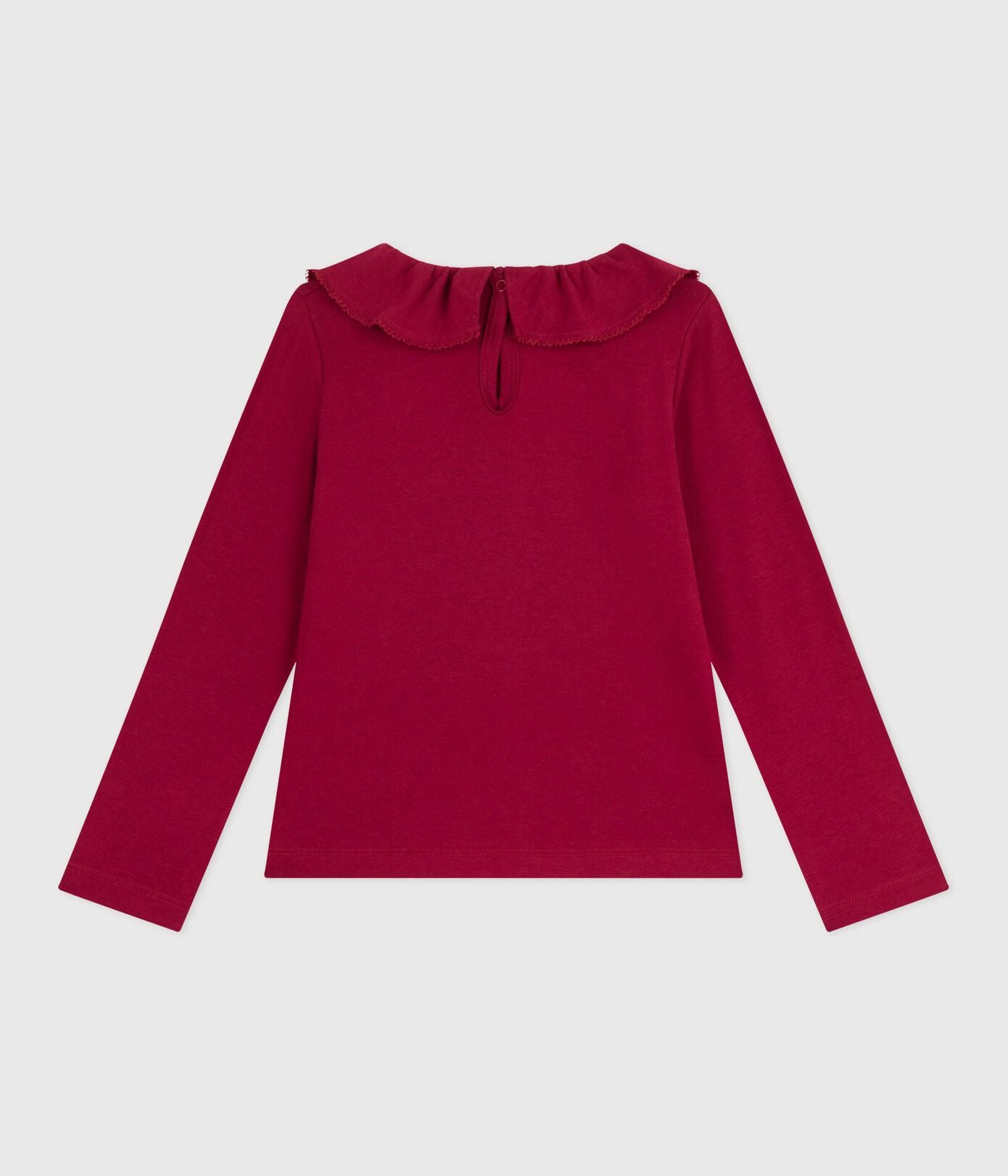 PB-TG023 - Petit Bateau Girls' Ribbed Cotton Long-Sleeve T-Shirt (Red)