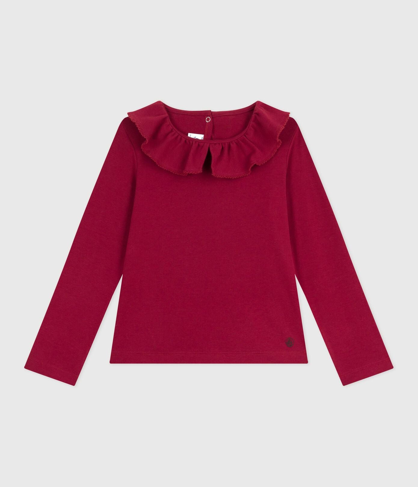 PB-TG023 - Petit Bateau Girls' Ribbed Cotton Long-Sleeve T-Shirt (Red)