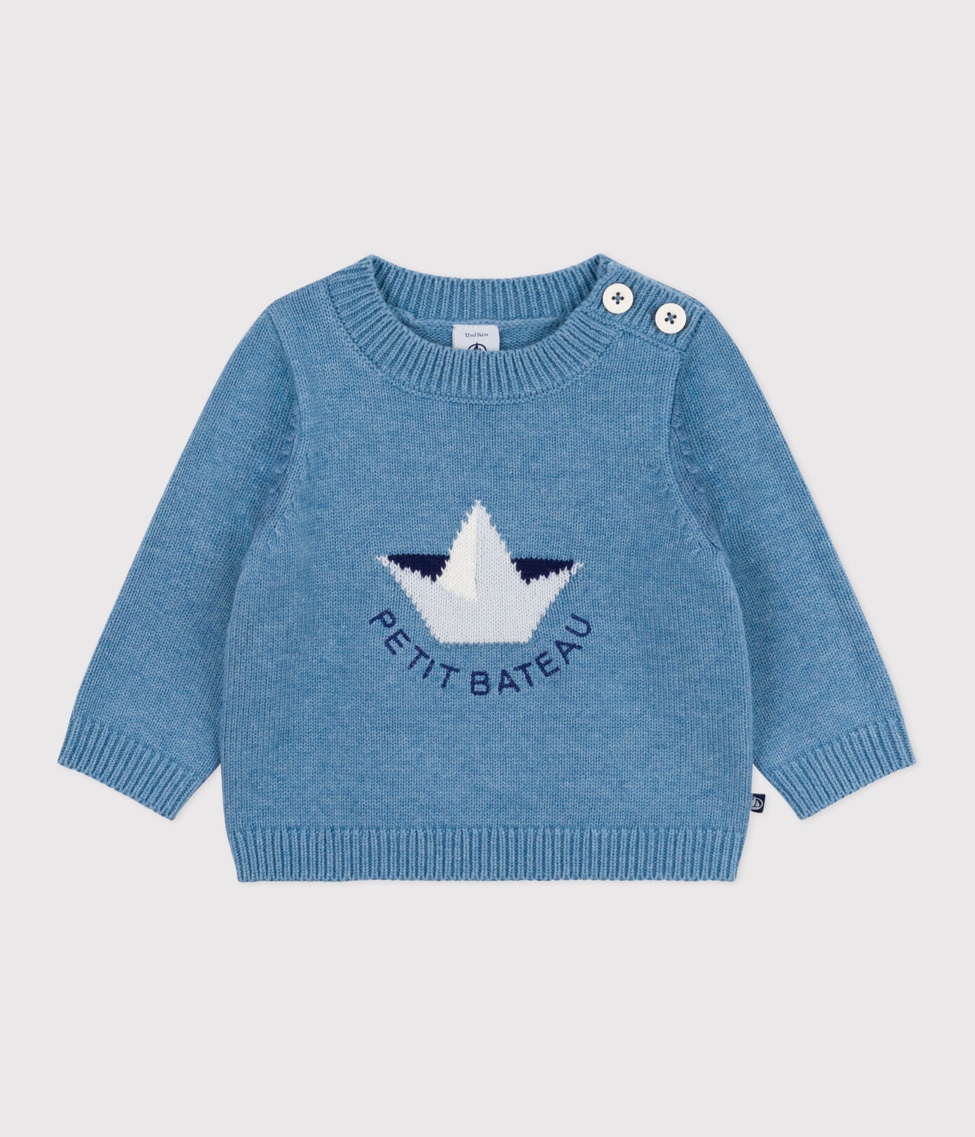 PB-NB045 - Petit Bateau Baby wool-cotton blend sweater with boat print (Adriatic Multico)