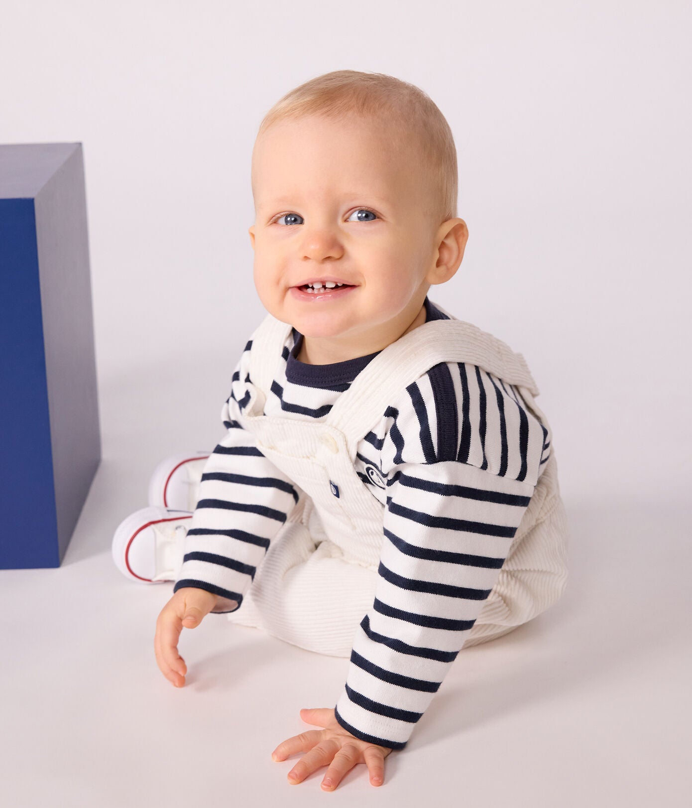 PB-NB035 - Petit Bateau Baby Dungarees - Milk