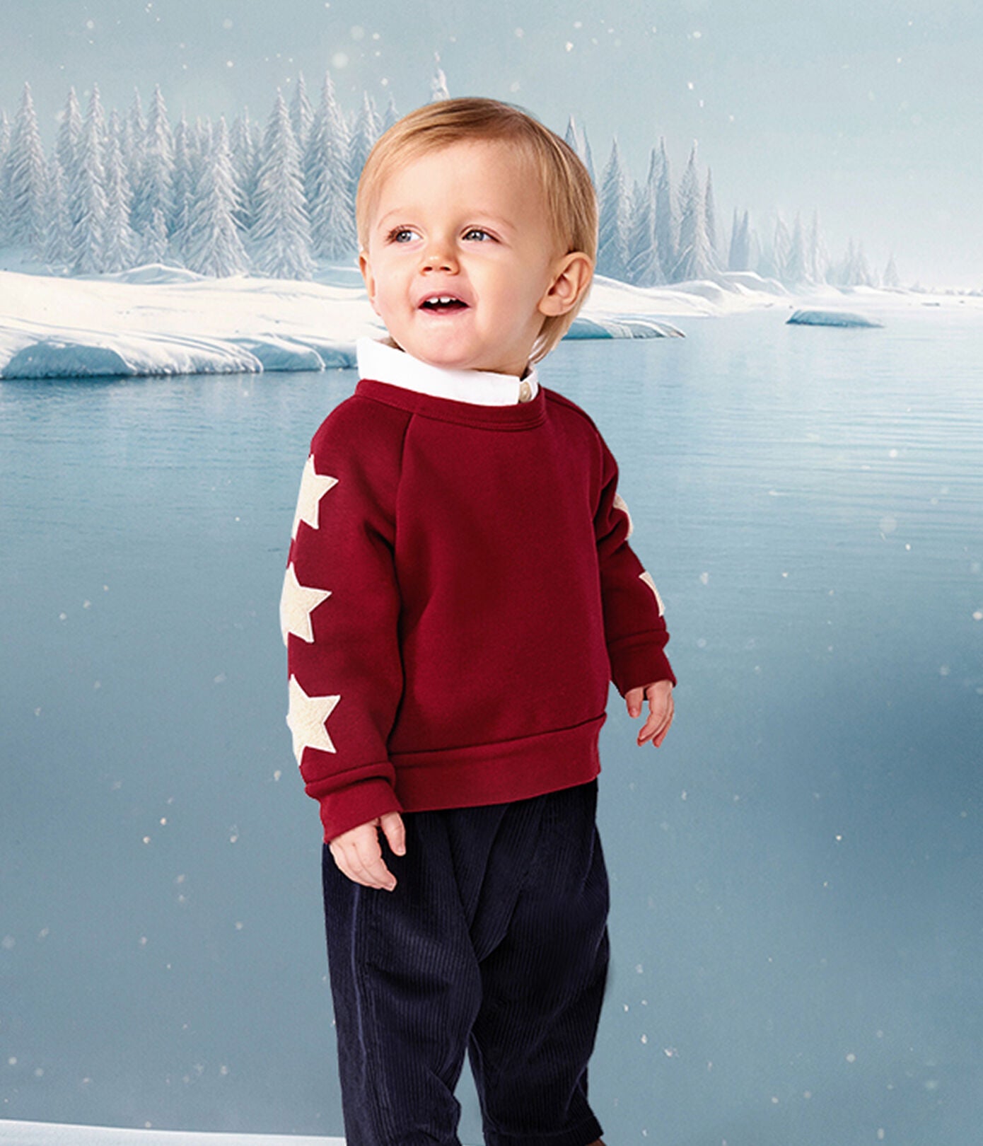 PB-NB038 - Petit Bateau Baby Sweatshirt with star print (Amarante)