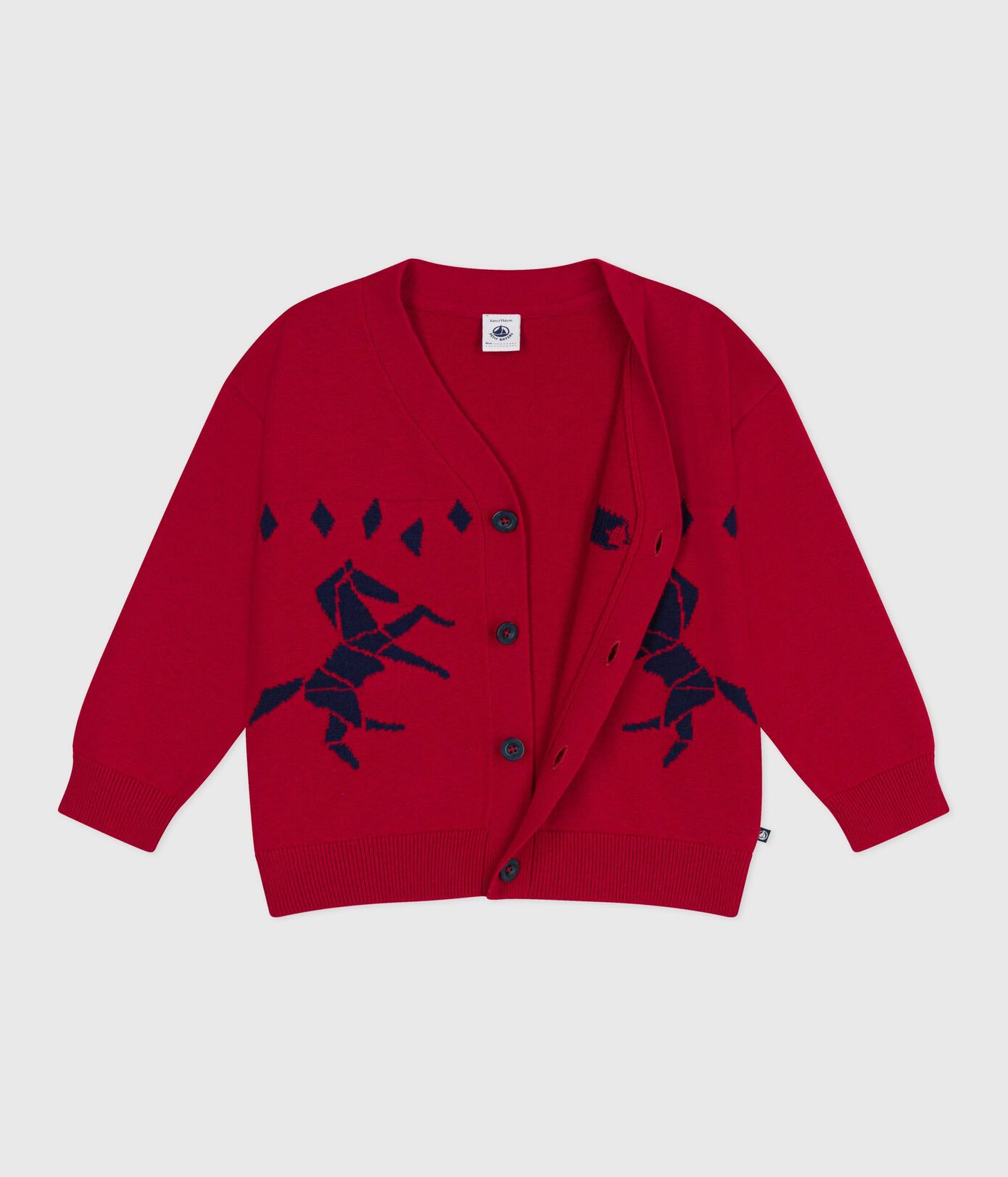 PB-TB032 - Petit Bateau Patterned wool and cotton cardigan for boys (ecru/red)