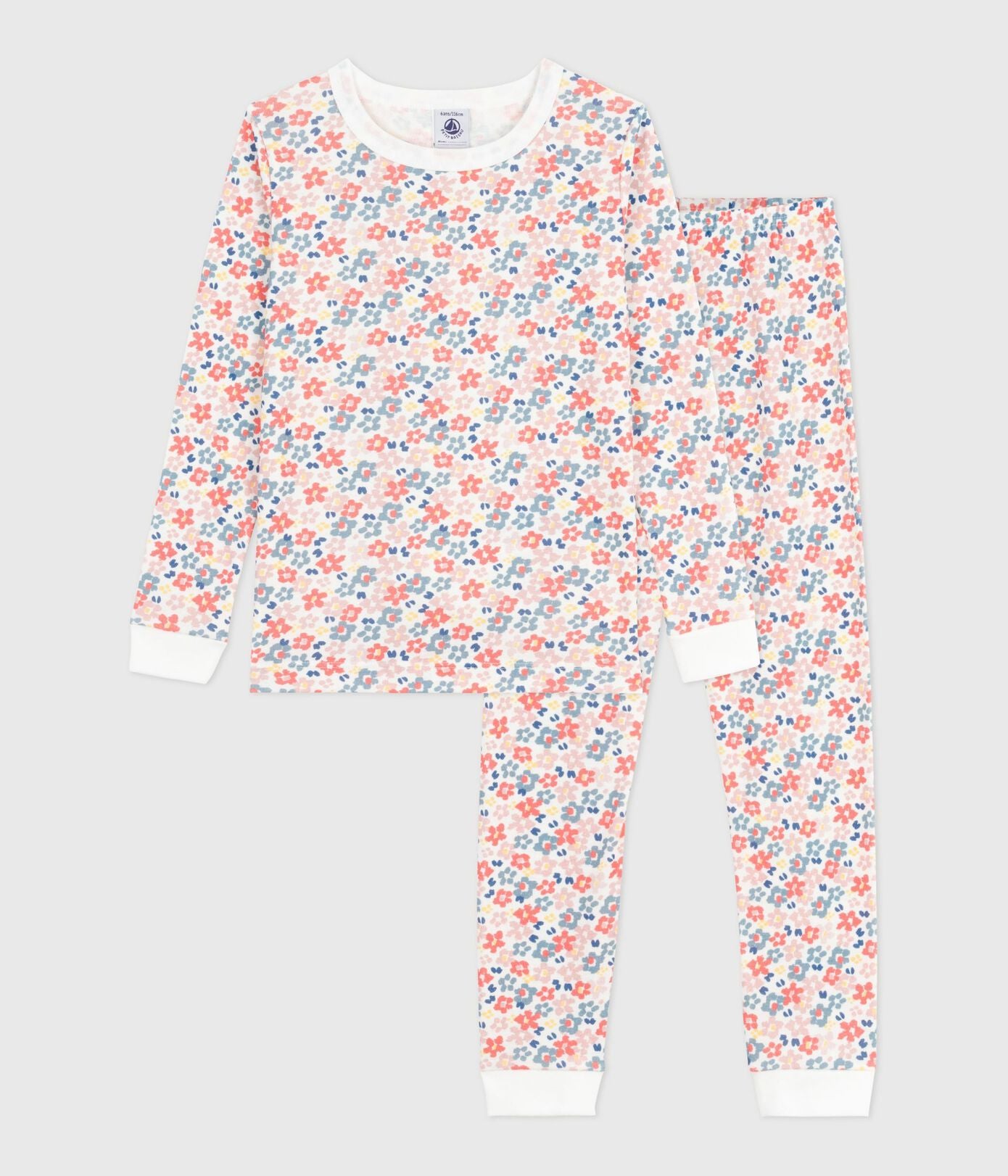 PB-TG029 - Petit Bateau Girls pyjamas in cotton with floral print - Marshmallow / Multico
