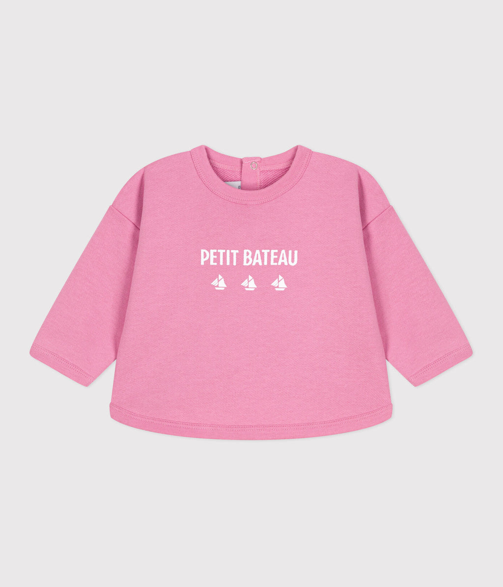 PB-NG013 - Petit Bateau Cotton sweatshirt with vintage Petit Bateau motif for baby girl